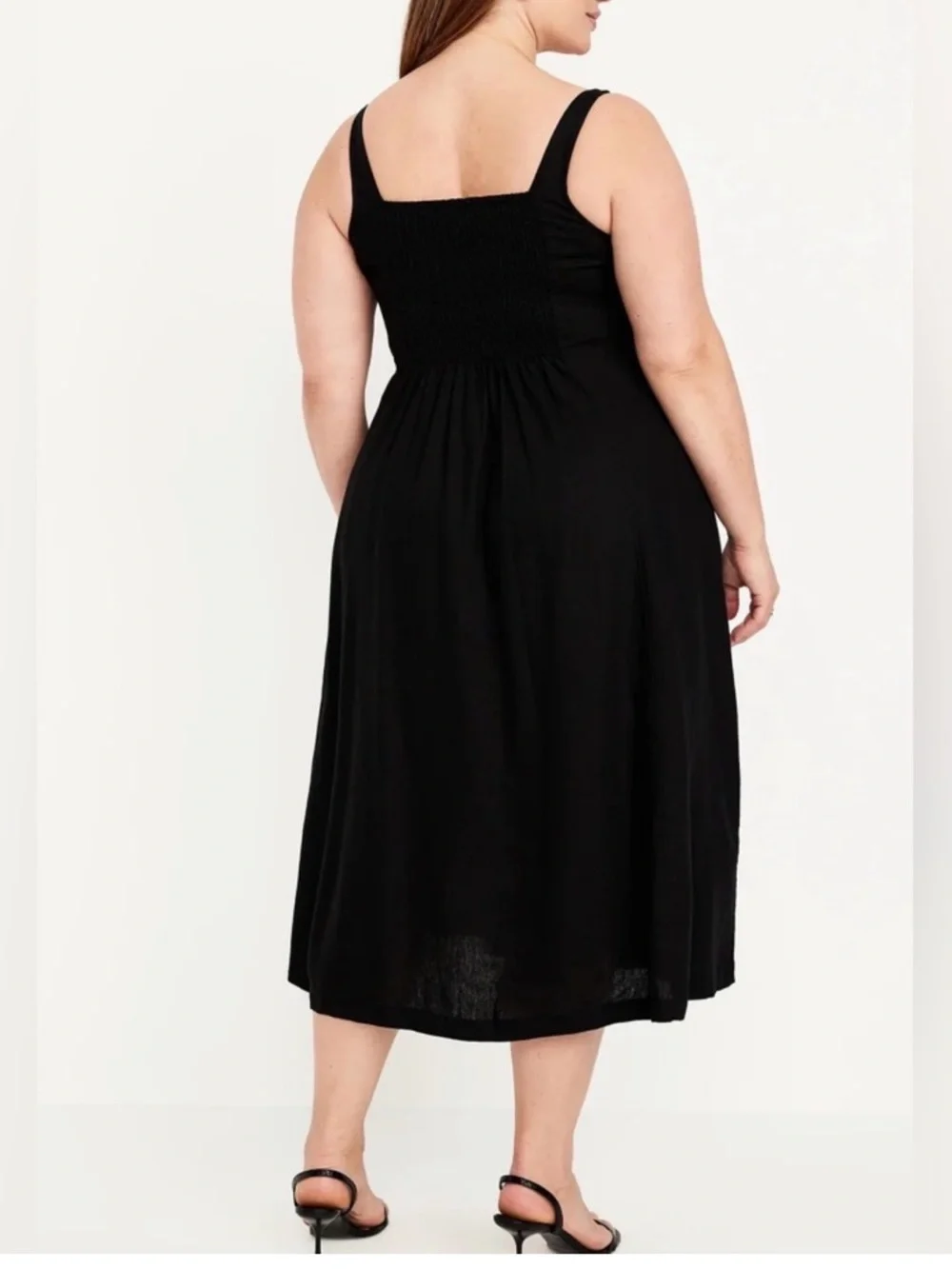 Old Navy Boho Fit Flare Sleeveless Black Linen Blend Smocked Back Midi Dress XL - Picture 2 of 16